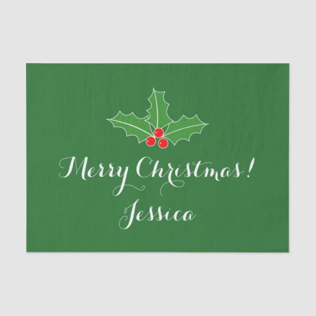 Personalized holly leaves Christmas tissue paper (Front)