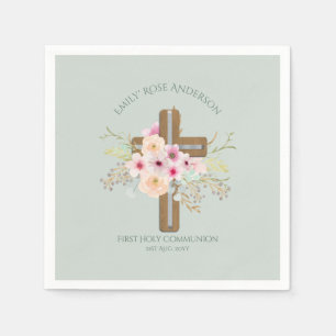 Personalized Holy Communion Floral Cross Napkin