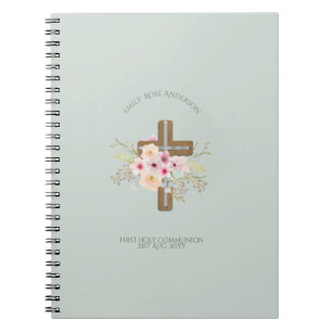 Personalized Holy Communion Floral Cross Notebook
