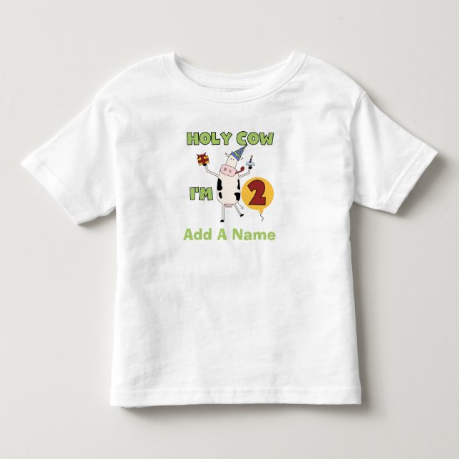 Personalized Holy Cow I'm 2 Birthday Tshirt (Front)