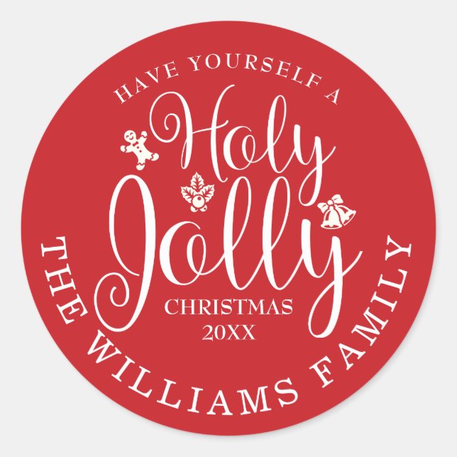 Personalized Holy Jolly Christmas Holiday Classic Round Sticker (Front)