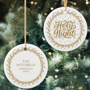 Personalized Holy Night Gold Script Keepsake Ceramic Ornament