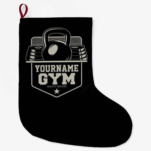 Personalized Home GYM Kettlebell Fitness Trainer  Large Christmas Stocking (Front)