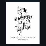 Personalized Home is Where We Are Family Keepsake Poster<br><div class="desc">A wonderful piece of modern wall decor that reads, "home is wherever we are together". Perfect for families, as housewarming present or gift for the newly married couple. Contemporary text boldly printed in black text with whimsical typography and personalized with family and established date, but can be customized to any...</div>