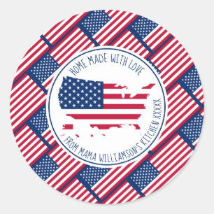 Personalized HOME MADE WITH LOVE America USA Flag Classic Round Sticker