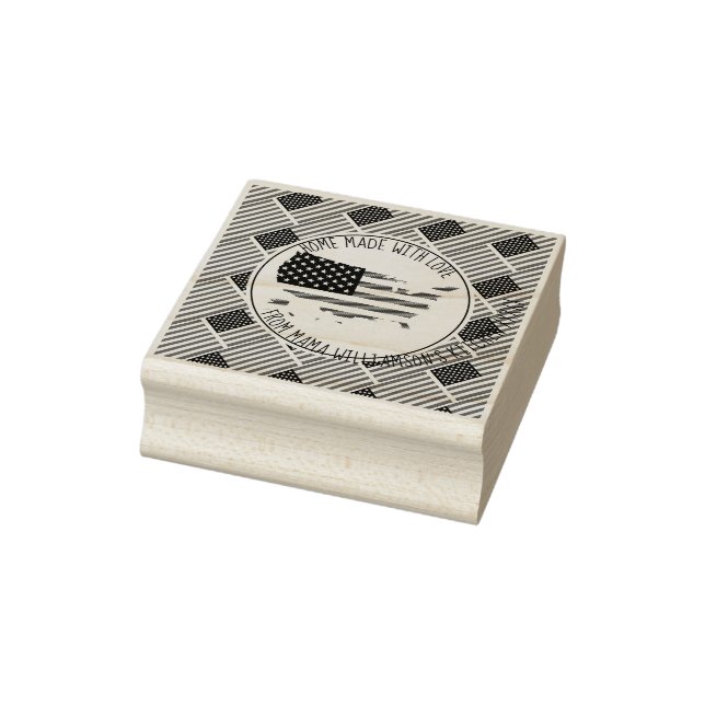 Personalized HOME MADE WITH LOVE America USA Flag Rubber Stamp (Stamp)
