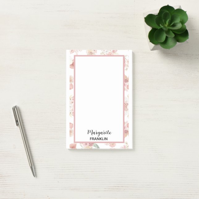 Personalized Home Office Boho Pink Florals Post-it Notes (Office)
