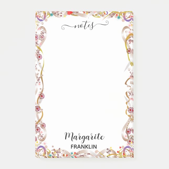 Personalized Home Office Colourful Curlies Post-it Notes (Front)