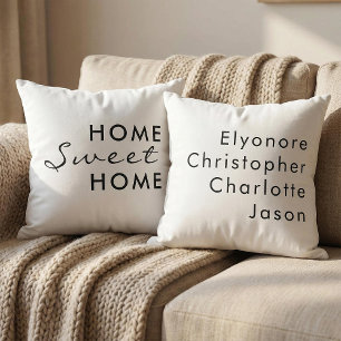Personalized Home Sweet Home Farmhouse Typography Throw Pillow