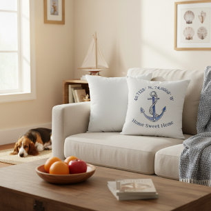 Personalized Home Sweet Home with Nautical Anchor Throw Pillow