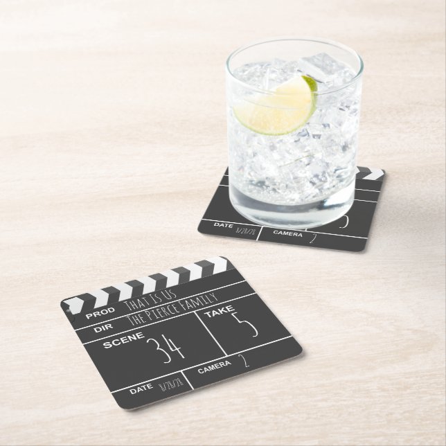 Personalized Home Theatre Custom Movie Clapboard Square Paper Coaster (Insitu)