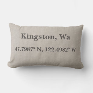 Personalized Home Town with Location Coordinates Lumbar Pillow