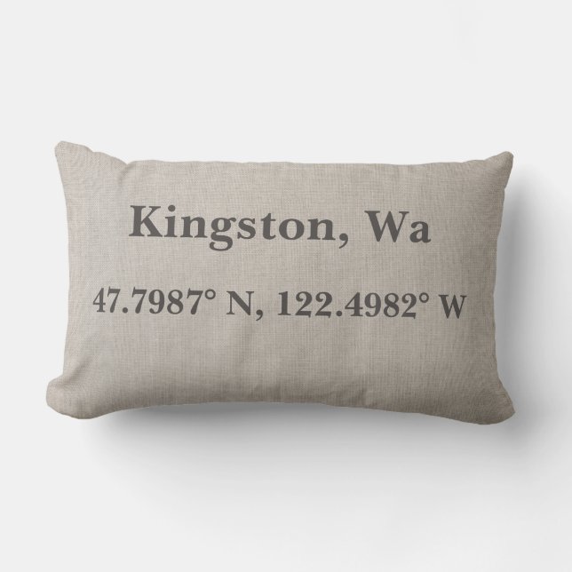 Personalized Home Town with Location Coordinates Lumbar Pillow (Front)