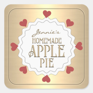 Personalized Homemade Apple Pie Label with Hearts 