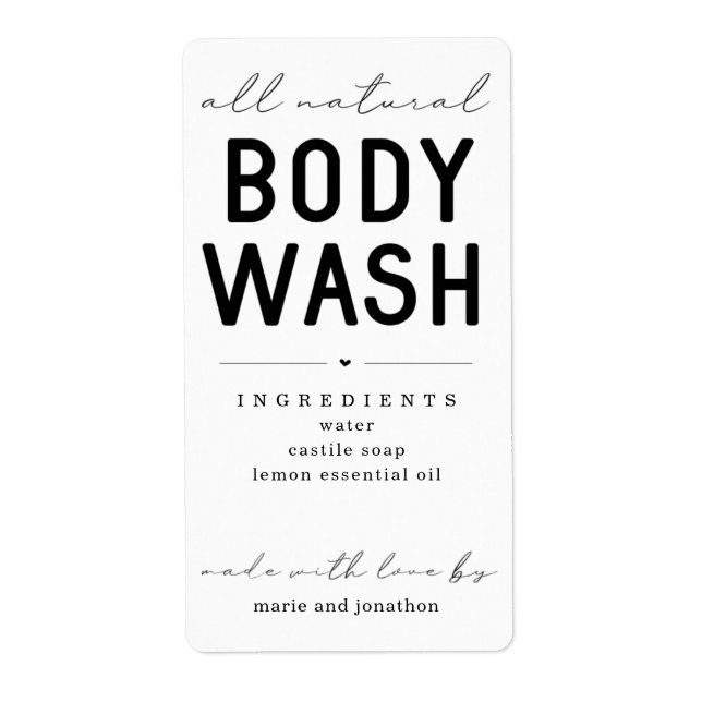 Personalized Homemade Body Wash Label (Front)