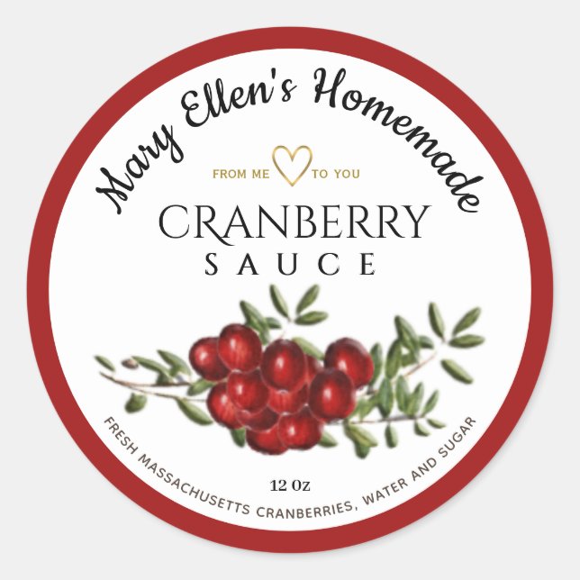 Personalized Homemade Cranberry Sauce Label (Front)