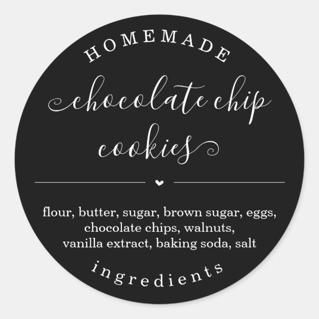 Personalized Homemade Food Black Background Classi Classic Round Sticker (Front)
