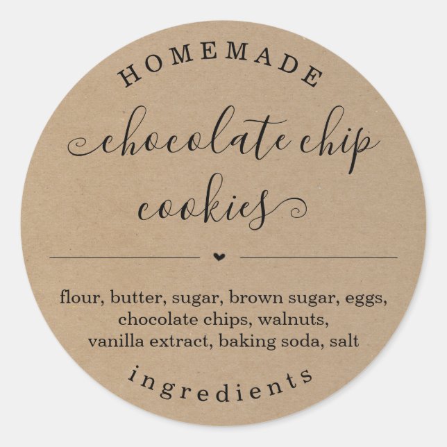 Personalized Homemade Food Kraft Background Classic Round Sticker (Front)