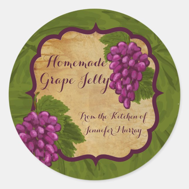Personalized Homemade Grape jelly Label Sticker (Front)