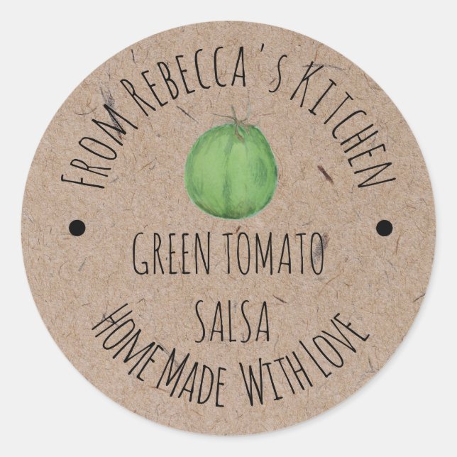 Personalized Homemade Green Tomato Salas  Classic Round Sticker (Front)