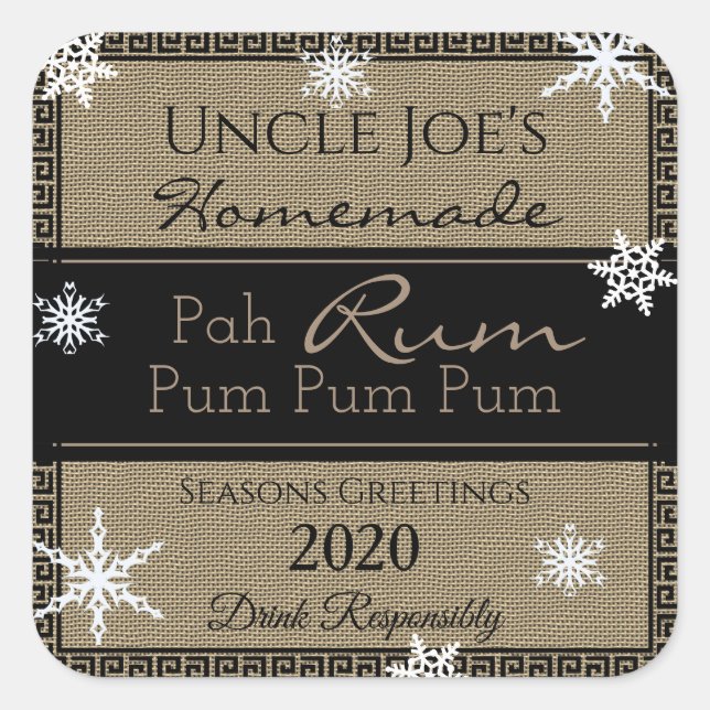 Personalized Homemade Holiday Rum Square Sticker (Front)