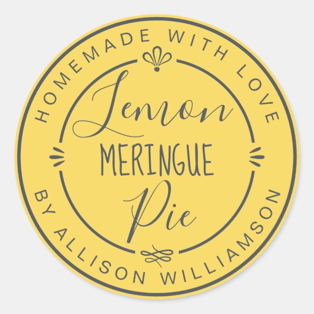 Personalized Homemade Lemon Meringue Pie Classic Round Sticker (Front)
