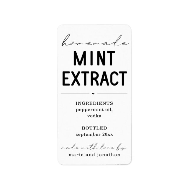 Personalized Homemade Mint Extract Label (Front)