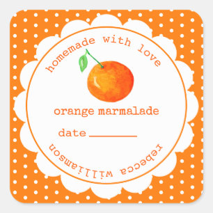Personalized  Homemade Orange Marmalade Jar Square Square Sticker