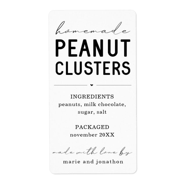 Personalized Homemade Peanut Clusters Label (Front)