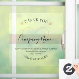 Personalized Homemade THANK YOU business branding Window Cling