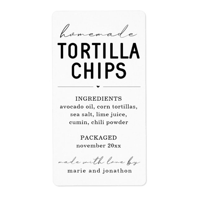 Personalized Homemade Tortilla Chips Label (Front)