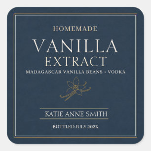 Personalized Homemade Vanilla Extract Blue Square Sticker