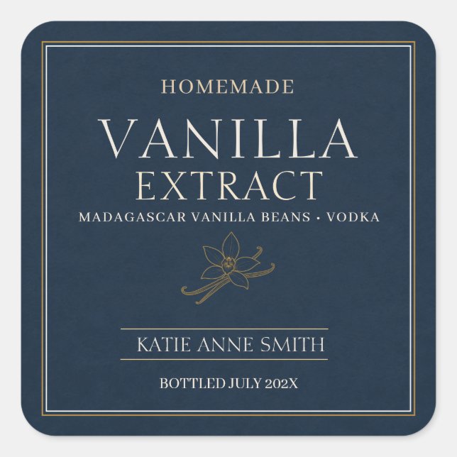 Personalized Homemade Vanilla Extract Blue Square Sticker (Front)
