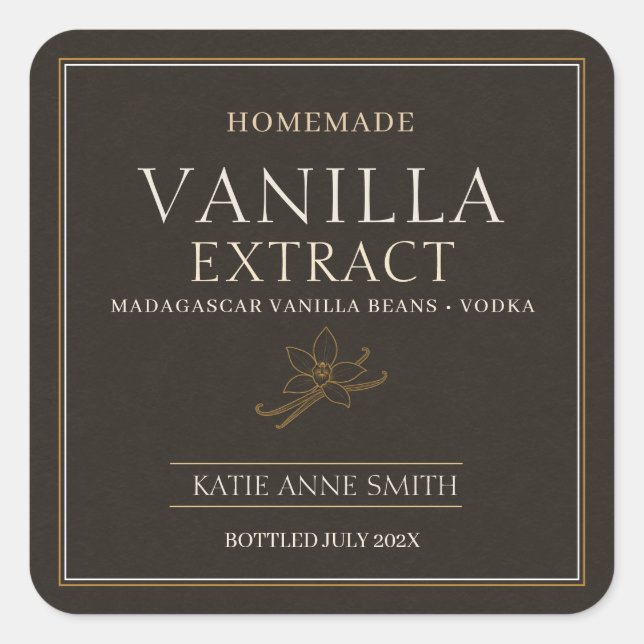 Personalized Homemade Vanilla Extract Brown Square Sticker (Front)