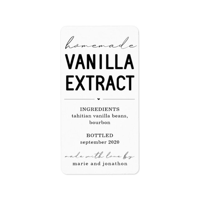 Personalized Homemade Vanilla Extract Label (Front)