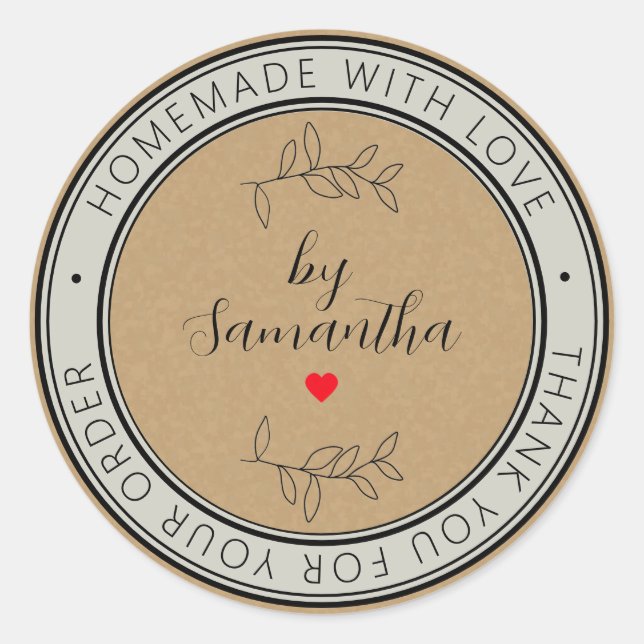 Personalized Homemade with Love Classic Round Sticker (Front)