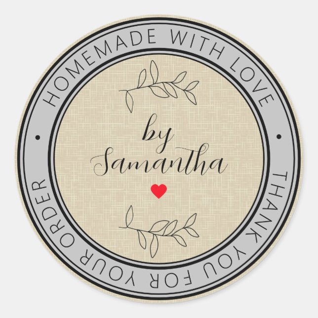 Personalized Homemade with Love Classic Round Sticker (Front)