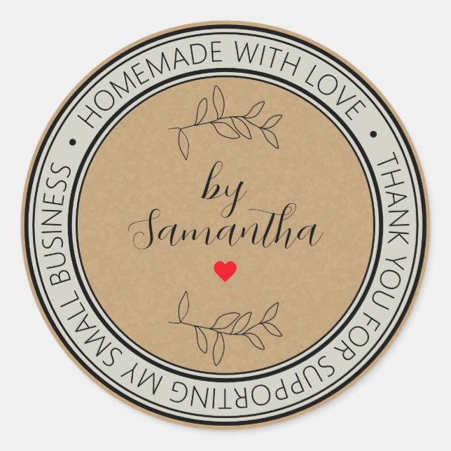 Personalized Homemade with Love Classic Round Sticker (Front)