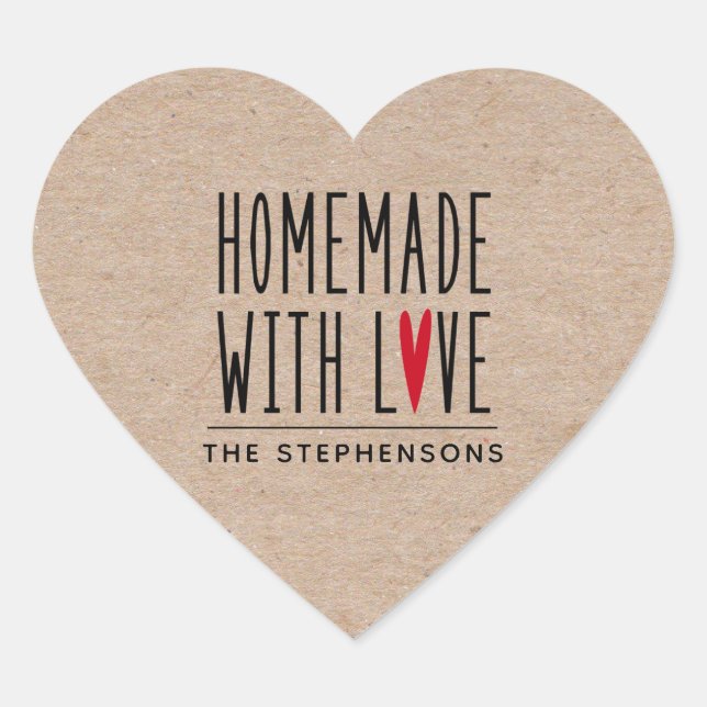 Personalized Homemade With Love Kraft Heart Sticker (Front)