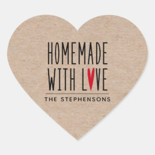Personalized Homemade With Love Kraft Heart Sticker
