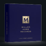 Personalized Homeowner Records Binder<br><div class="desc">Keep all of your important homeowner records organized and in one place with this personalized binder. The cover features a customizable monogram initial, name and address in classic typography on a classic navy blue background with golden classic typgraphy. This binder is perfect for homeowners looking to keep track of home...</div>