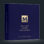 Personalized Homeowner Records Binder<br><div class="desc">Keep all of your important homeowner records organized and in one place with this personalized binder. The cover features a customizable monogram initial, name and address in classic typography on a classic navy blue background with golden classic typgraphy. This binder is perfect for homeowners looking to keep track of home...</div>