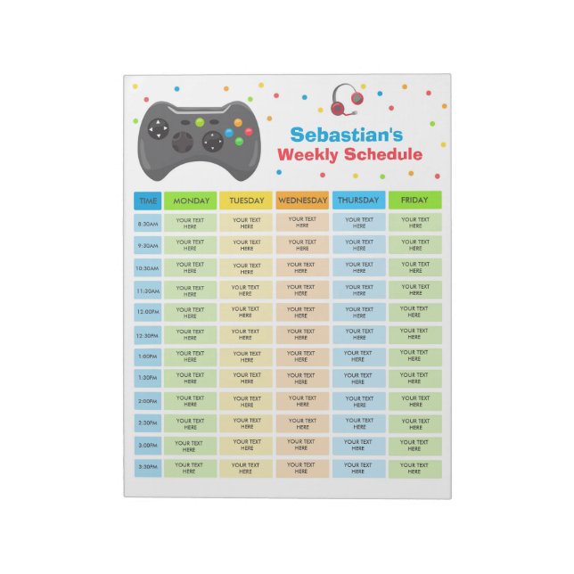 Personalized Homeschool Schedule Video Game School Notepad (Rotated)