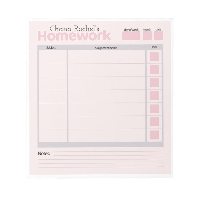 personalized homework pad (Front)