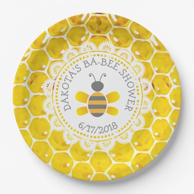 Personalized Honey and Bee Baby Shower Paper Plate (Front)