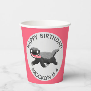 Personalized honey badger cartoon birthday paper cups
