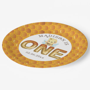 Personalized Honey Bee First Birthday Paper Plate