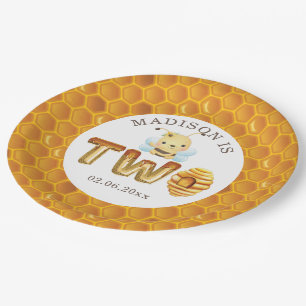 Personalized Honey Bee Second Birthday Paper Plate