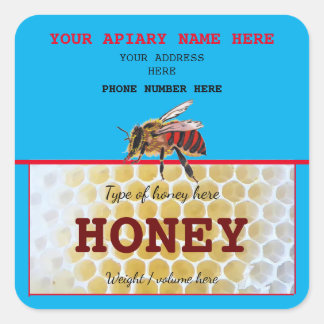 PERSONALIZED HONEY JAR LABELS. HOBBY BEEKEEPER  SQUARE STICKER