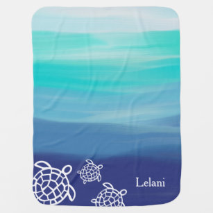 Personalized Honu Sea Turtles Ocean Waters Baby Blanket